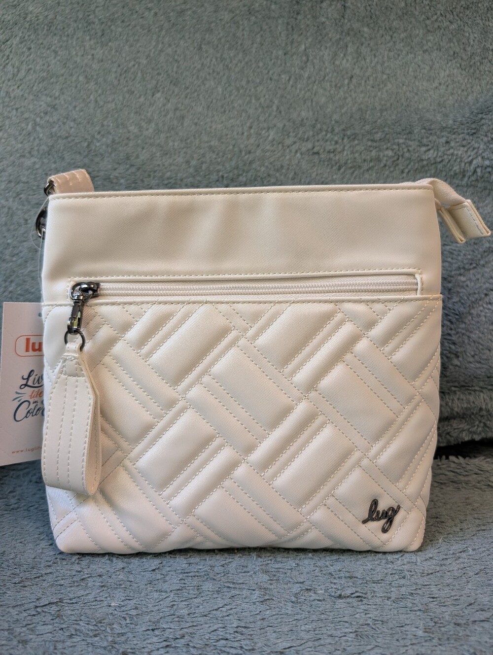 NWT Lug Double Dip Satin Luxe VL Crossbody Bag In Metallic Diamond